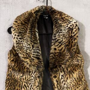 Cejon Leopard Faux Fur Vest Women’s Size XS-S Plush Animal Print Retro